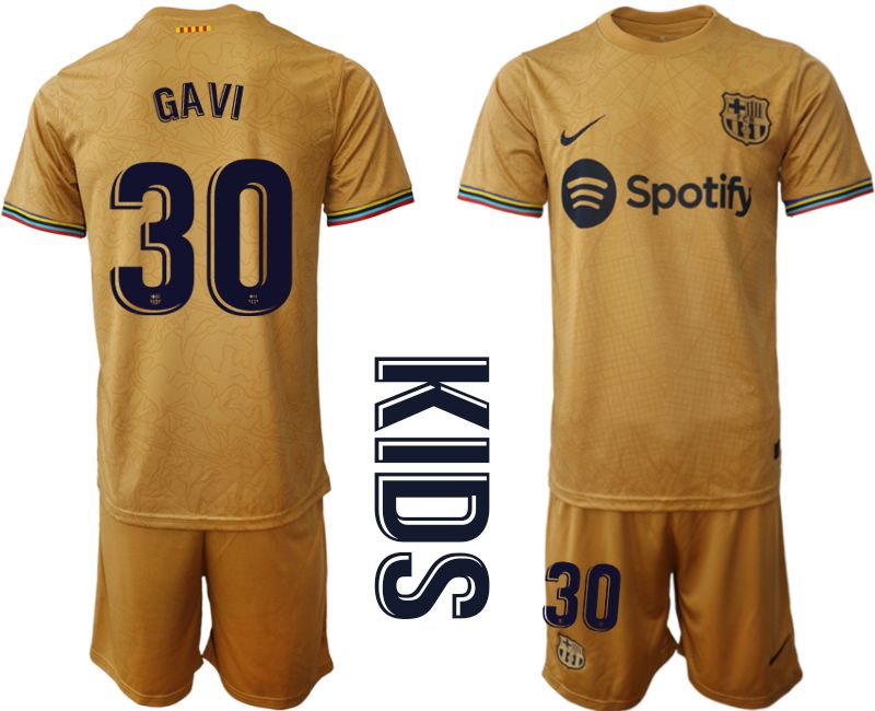Youth 2022-2023 Club Barcelona away yellow #30 Soccer Jersey->youth soccer jersey->Youth Jersey